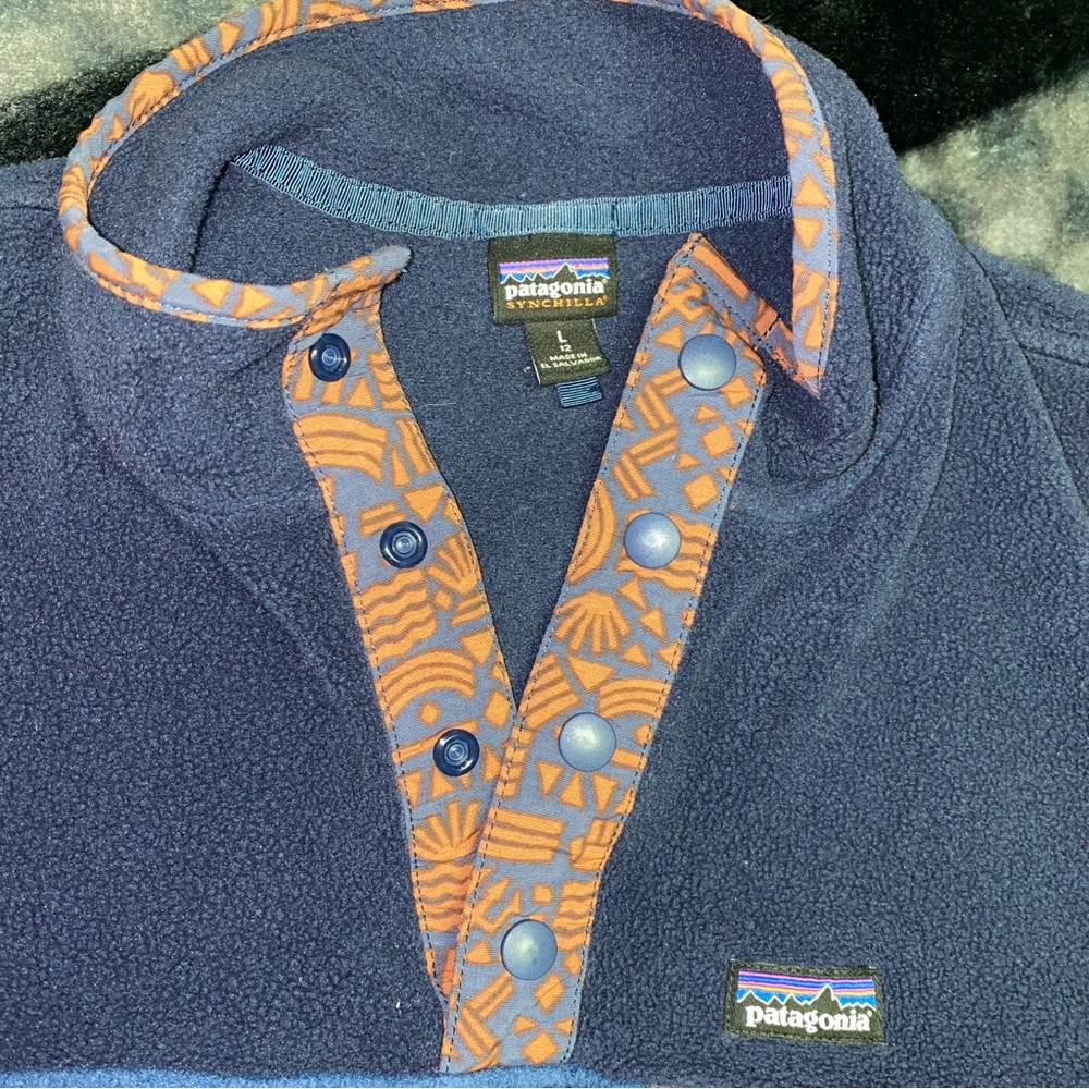 Patagonia Synchilla Snap T Fleece Pullover Sweater Kids Large (12) Wavy Blue - Picture 3 of 10